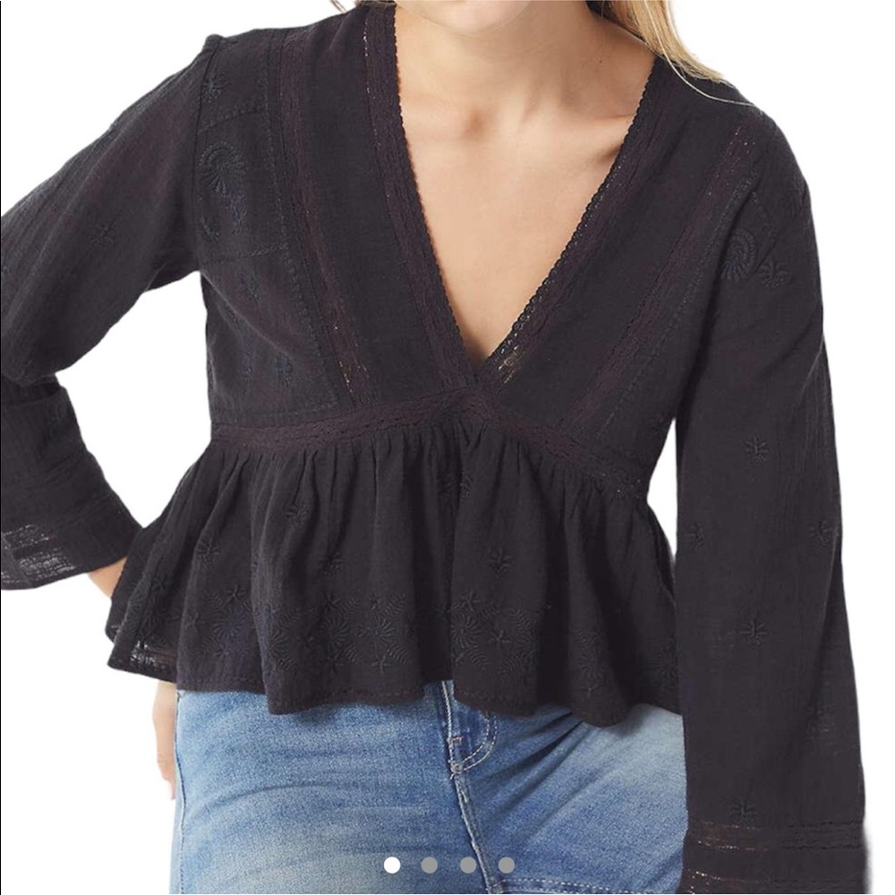 Urban Outfitters Black Isabella Embroidered Top